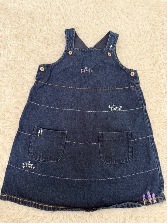 GAP Other - Baby GAP Denim Jumper Dress Girls Size 5 Blue Embroidered Pockets